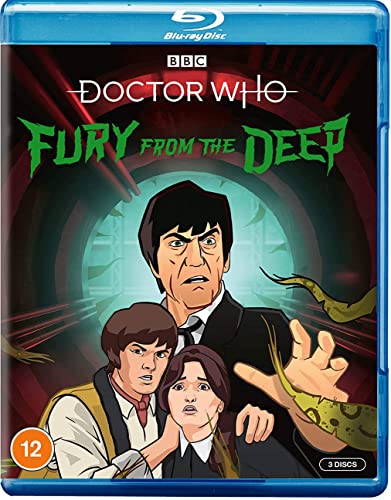 Animated Doctor Who Fury From The Deep Blu-ray cover featuring three characters and tentacles.