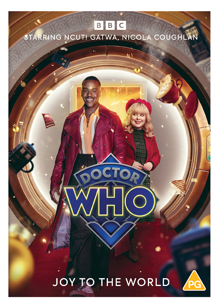 DVD cover featuring Ncuti Gatwa and Nicola Coughlan in front of a circular doorway.