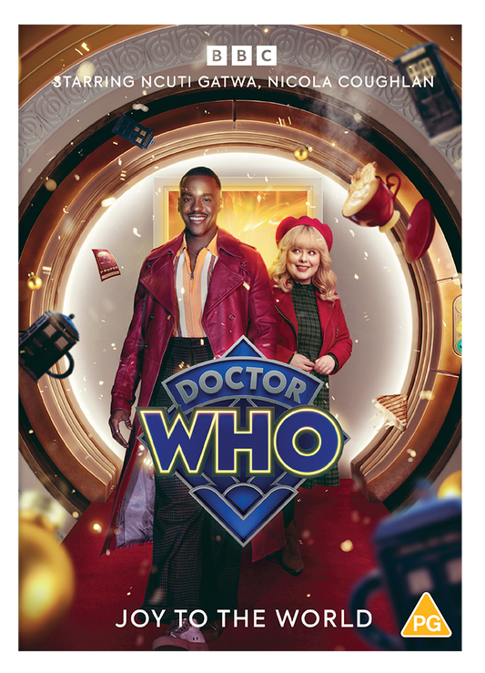 DVD cover featuring Ncuti Gatwa and Nicola Coughlan in front of a circular doorway.
