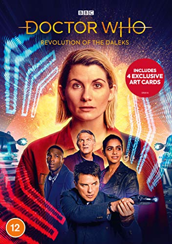 "Doctor Who DVD cover featuring Jodie Whittaker and other characters against a futuristic background."