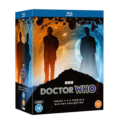 Doctor Who Series 1-4 and Specials Blu-ray collection box set featuring silhouettes of doctors.
