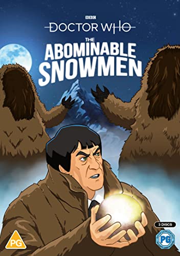 Animated DVD cover art featuring the Second Doctor holding a glowing orb near Yetis.