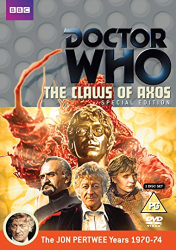 DVD cover for Doctor Who: The Claws of Axos featuring Jon Pertwee and cast.