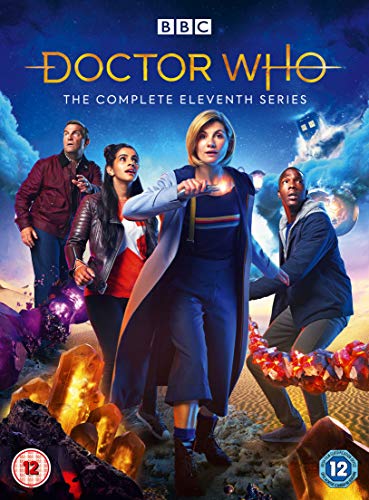 "Doctor Who DVD cover featuring four characters in action poses against a blue sky."