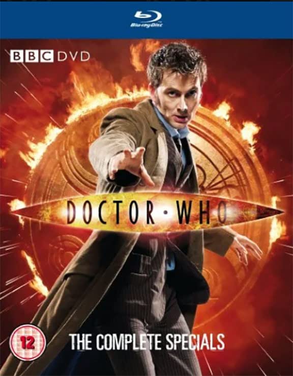 David Tennant as the Doctor on a Doctor Who The Complete Specials Blu-ray cover.