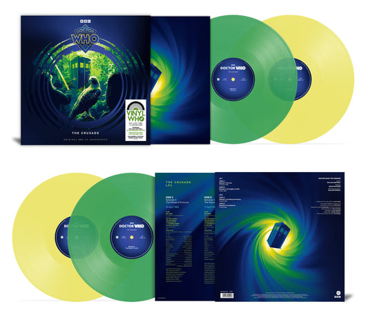 Doctor Who "The Crusade" vinyl LP, green and yellow swirl, with sleeve.