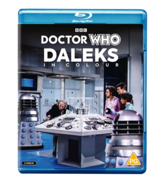 Blu-ray cover for Doctor Who The Daleks in Colour featuring the Doctor and Daleks.