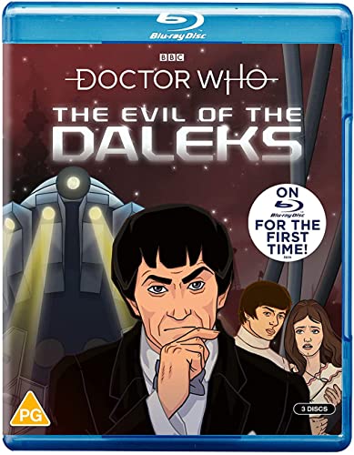 Animated Doctor Who Blu-ray cover featuring the Second Doctor, companions, and a Dalek.