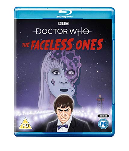 Doctor Who The Faceless Ones Blu-ray cover featuring the Second Doctor and a masked figure.