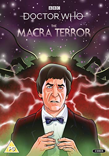 "Doctor Who DVD cover featuring a man in a suit with a monster looming."