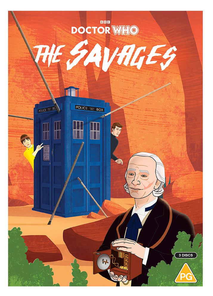 Doctor Who DVD cover featuring the TARDIS, characters, and desert landscape.