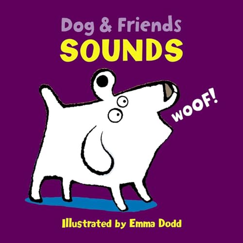 Book cover: cartoon dog saying “Woof!” with purple background.
