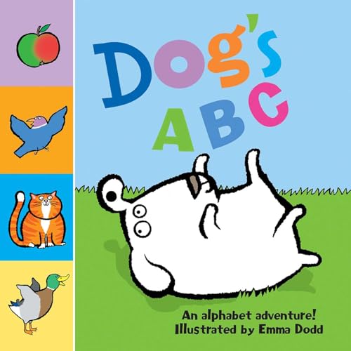 Children’s book cover, “Dog’s ABC”, featuring colorful animal illustrations.
