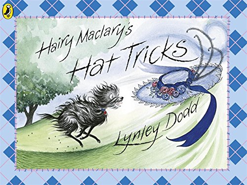 "Children's book cover featuring a dog chasing a hat, with title and author's name."