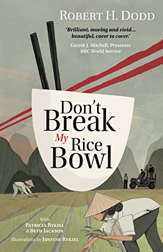 Book cover: woman in rice field, large rice bowl, chopsticks, mountains.