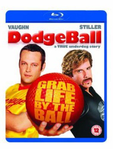 DodgeBall" Blu-ray cover featuring Ben Stiller, Vince Vaughn, and a red dodgeball.