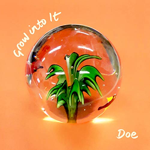 A vinyl record cover featuring a green plant inside a glass orb on an orange background.