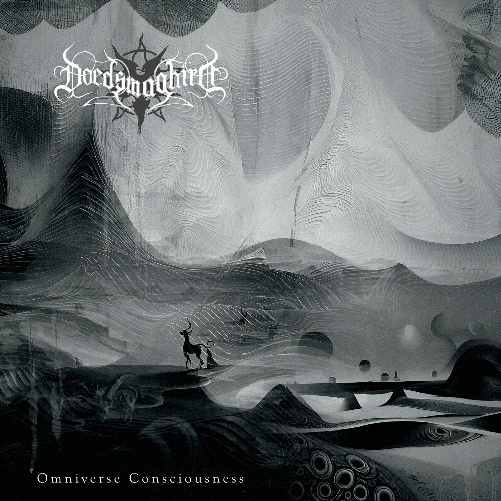 Black and white album cover with swirling shapes and a silhouetted animal.