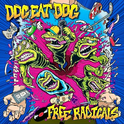 CD cover for “Dog Eat Dog - Free Radicals” with cartoonish dog heads.