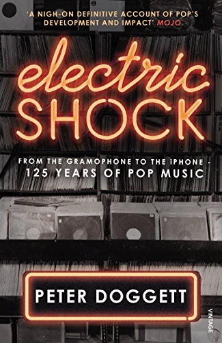 Book cover: "Electric Shock" with neon lettering and stacked vinyl records.