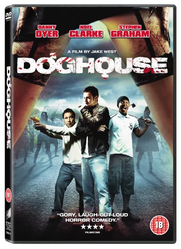 DVD case for Doghouse with three men and zombie figures in the background.