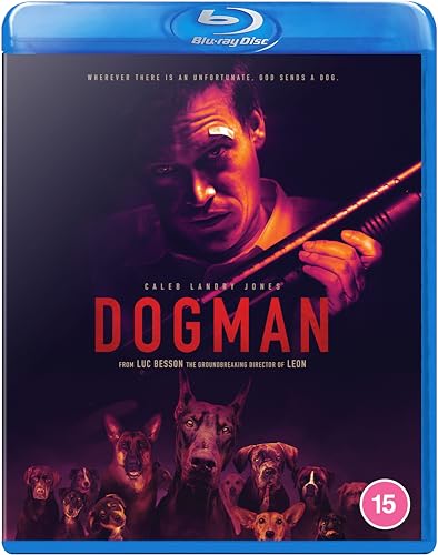 Dogman Blu-ray cover featuring a man and several dogs in shadow.