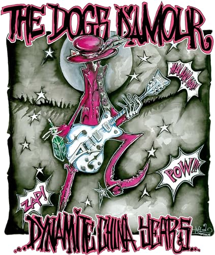 CD cover for The Dogs D'Amour’s “Dynamite China Years” with cartoon guitarist.