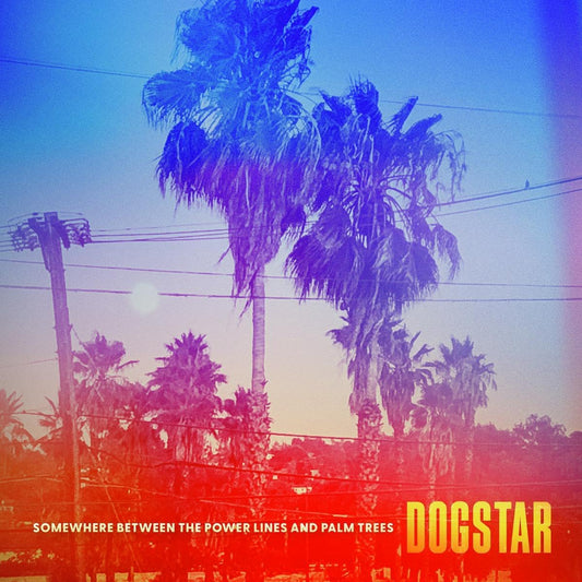 CD cover: Palm trees and power lines under a colorful, hazy sky.
