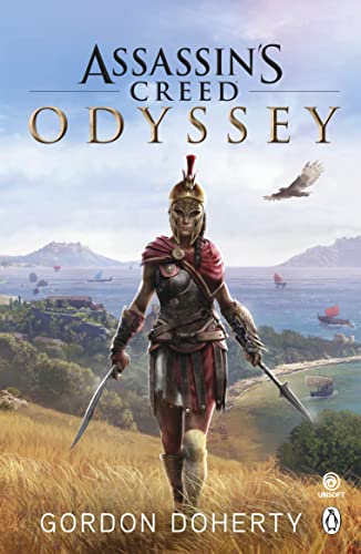 Book cover featuring a warrior in ancient Greek armor with dual swords.