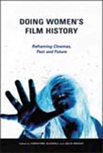 Book cover titled Doing Women's Film History with a blue, ghostly, reaching hand illustration.