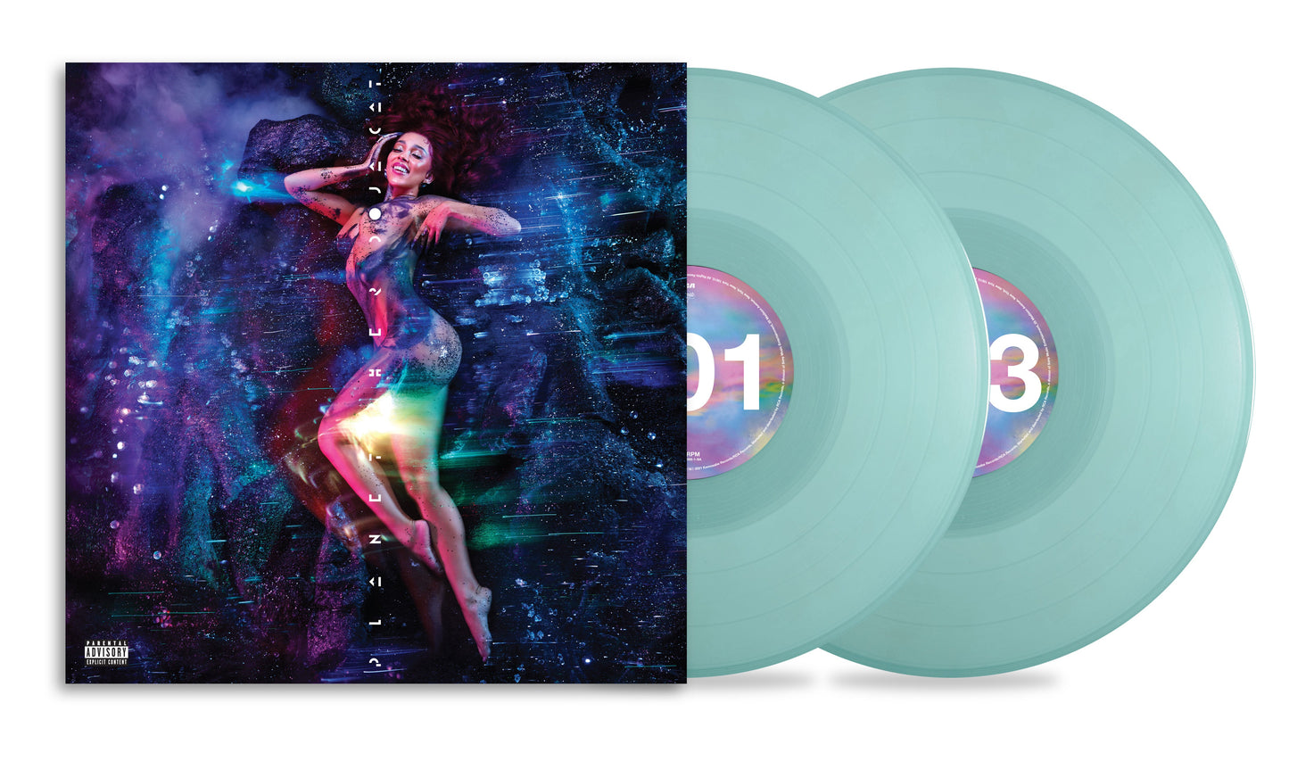 Doja Cat Planet Her album cover and two light blue vinyl records.