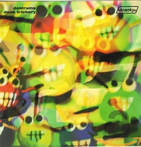 CD cover for Doldrums’ “Desk Trickery” featuring distorted, colorful cartoon faces.