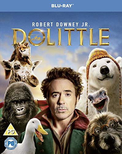 Dolittle Blu-ray cover featuring Robert Downey Jr. with various animals.