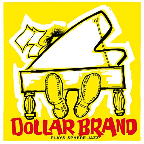 Album cover with a yellow background, a line-art piano, and red text Dollar Brand.