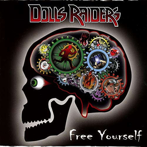 CD cover: skull profile with gears, eye, and running figure inside.