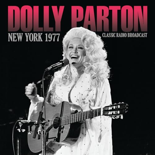 Dolly Parton performing with a guitar, black and white portrait.
