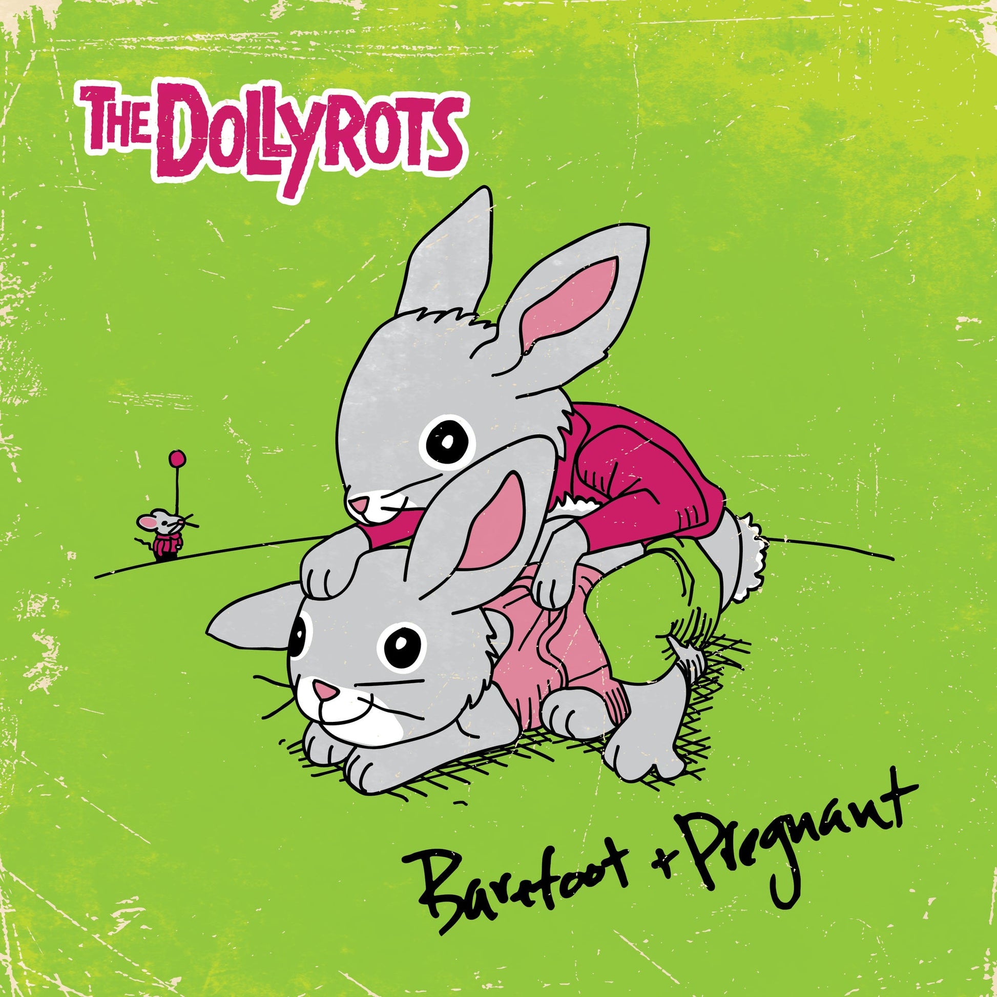CD cover: two cartoon rabbits, one pregnant, on green grass.