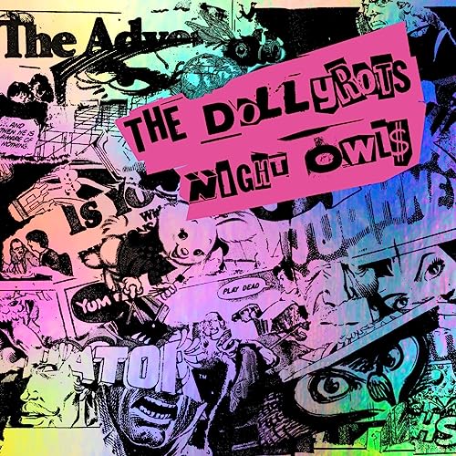 CD cover for Dollyrots’ “Night Owls” with comic book collage style.