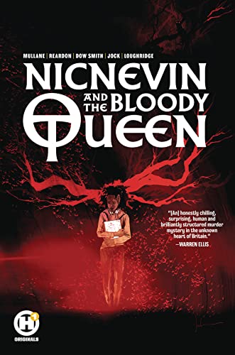 Book cover: woman in a dark forest with red, branching shapes.