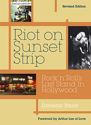 Book cover: "Riot on Sunset Strip" with photos of musicians and scenes.