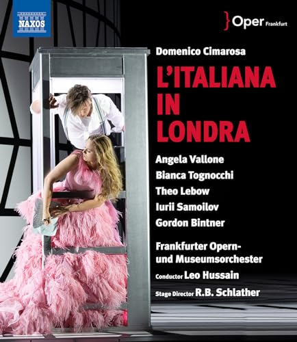 Blu-ray cover for Cimarosa’s “L’italiana In Londra” opera, featuring performers in costume.