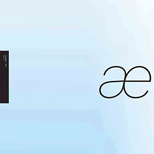 White vinyl record cover with black abstract “æ” design and text.