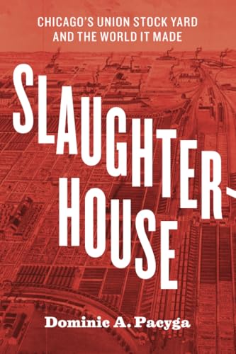 Book cover for “Slaughterhouse” with a red, industrial cityscape background.