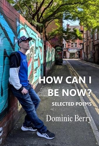 Poetry book cover with a man leaning against a graffiti wall.