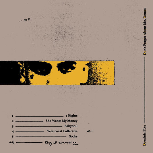 Dominic Fike “Dont Forget About Me, Demos” vinyl record cover with abstract art.