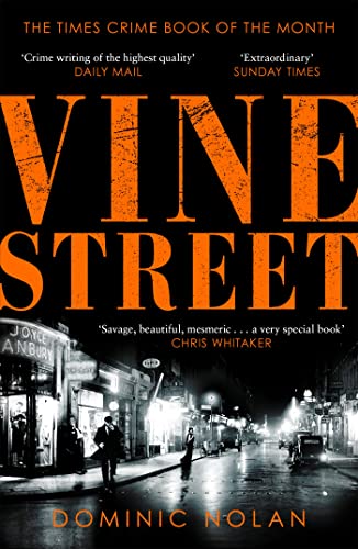 Book cover for "Vine Street" with a dark, rainy street scene.