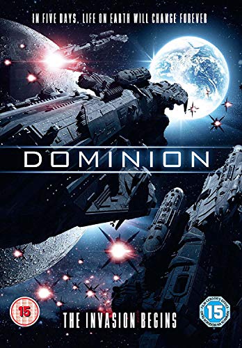 DVD cover for “Dominion” depicting spaceships and Earth in space.