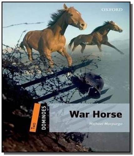 Two horses run past barbed wire and a helmet on a book cover.
