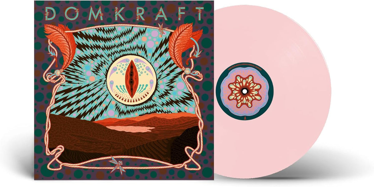 Domkraft" vinyl record with colorful, psychedelic eye illustration and pink disc.