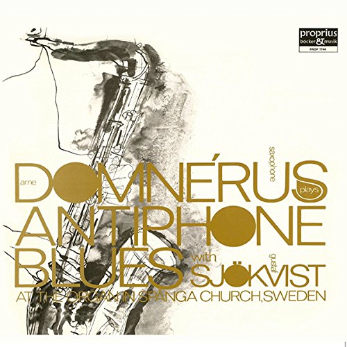 Record album cover featuring a saxophone and abstract gold lettering.